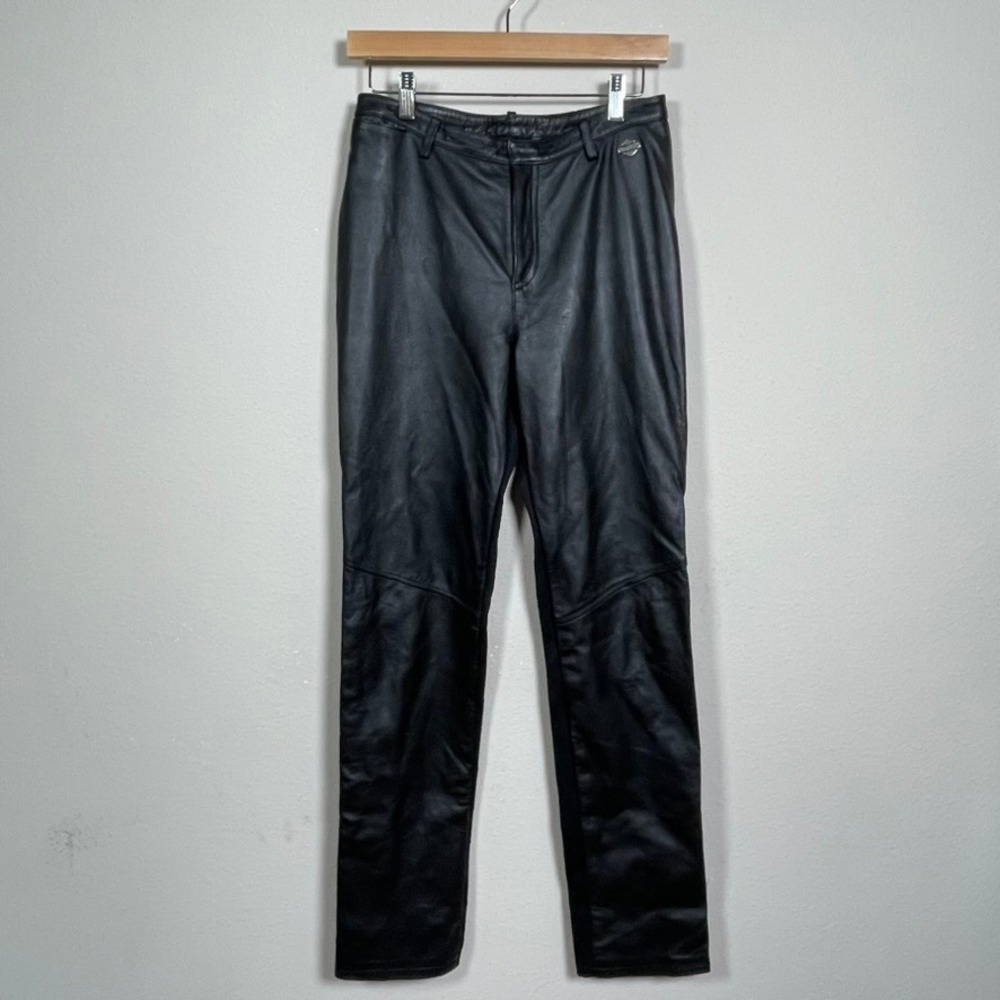 Harley-Davidson Leather Biker Pants Women 8 Black Edgy Rider High Rise Moto
